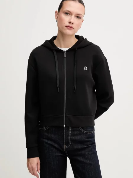 Armani Exchange bluză cu glugă uni negru