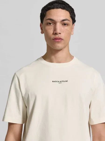T-shirt o kroju regular fit z bawełny Maison Kitsune beżowa
