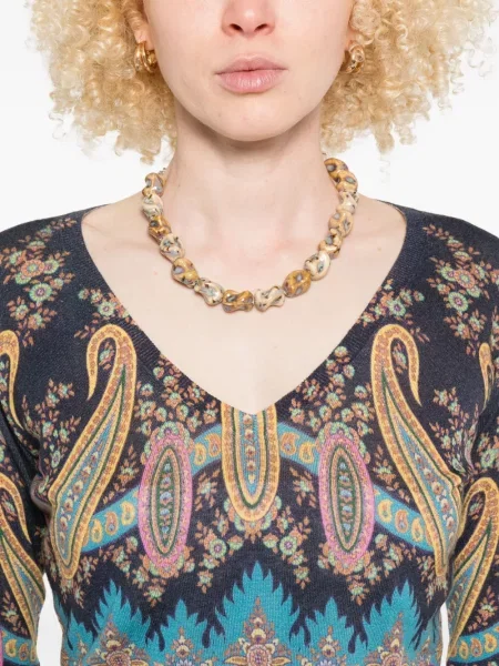 Pulover Etro cu imagine cu decolteu în V cu model paisley albastru