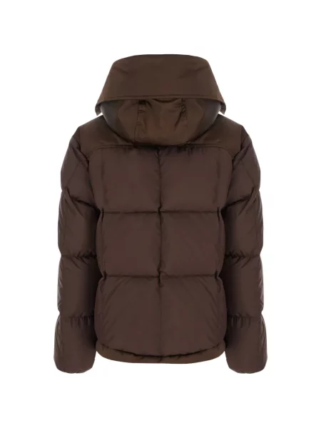 Scurt geacă cu puf Moncler cu glugă maro