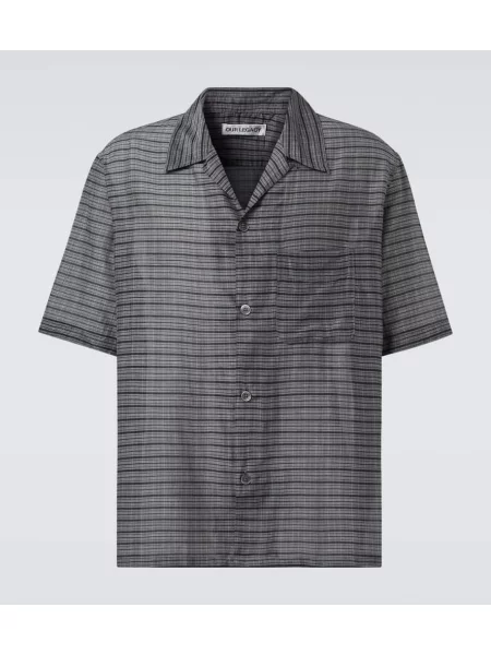 Cămașă Our Legacy de mătase în carouri gri