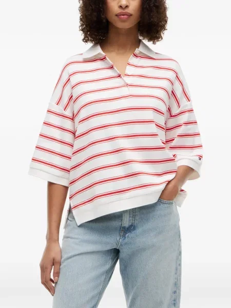 Ριγέ μικρός polo Tommy Hilfiger λευκό