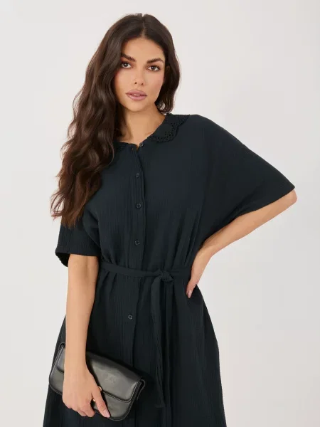 Gulerat rochie Italy Moda ajurata negru