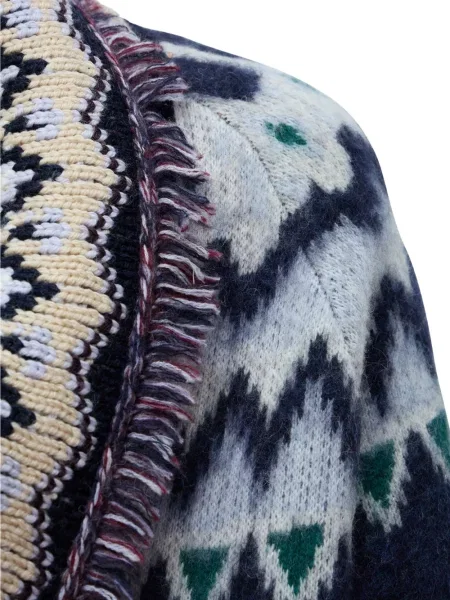 Cardigan Forte_forte cu franjuri cu model floral albastru