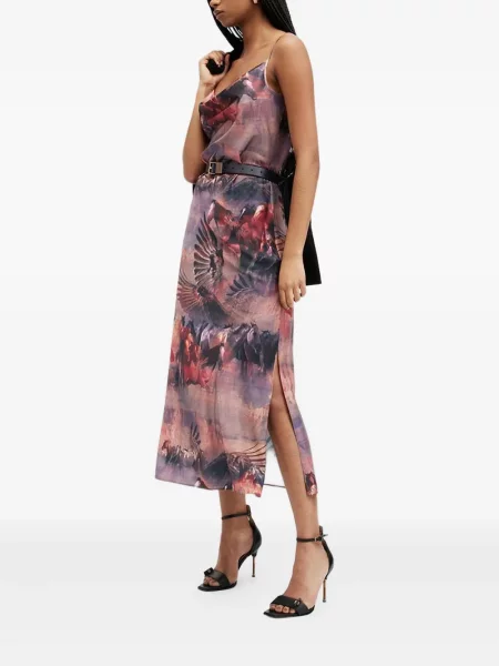 Sukienka Allsaints z nadrukiem garniturowa fioletowa