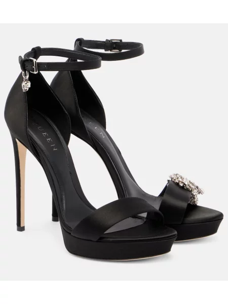 Sandale Mcqueen din satin cu platformă negru