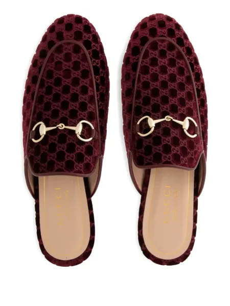 Papuci tip mules Gucci de catifea roșu