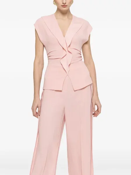 Top Nissa cu volane din crep roz