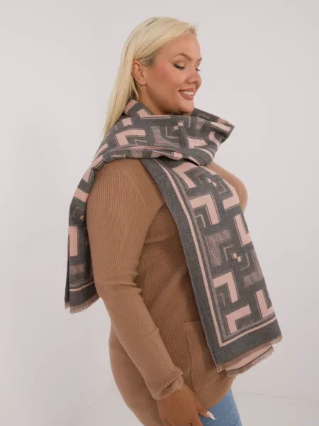 Fular Fashionhunters cu imagine cu imprimeu geometric gri