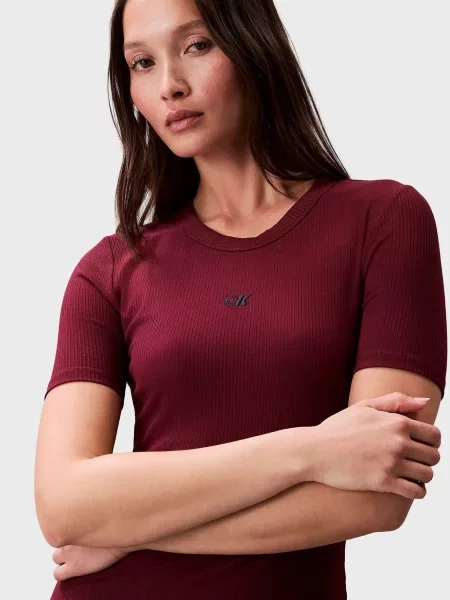 Джинсовое платье Calvin Klein Jeans из модала бордовое