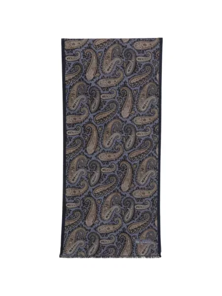 Fular Kiton cu franjuri cu model paisley albastru