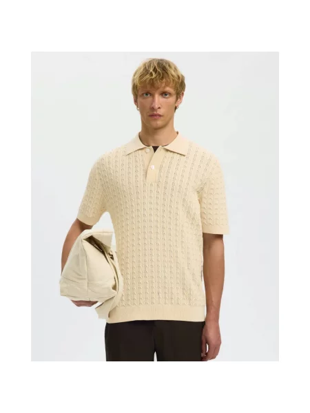 Koszulka polo z czystej bawełny o kroju regular fit model MATTIS' Selected Homme beżowa