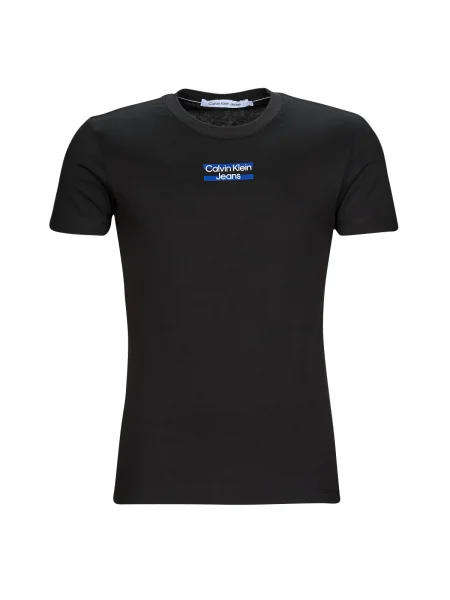 Tricou Calvin Klein Jeans cu dungi transparente scurt