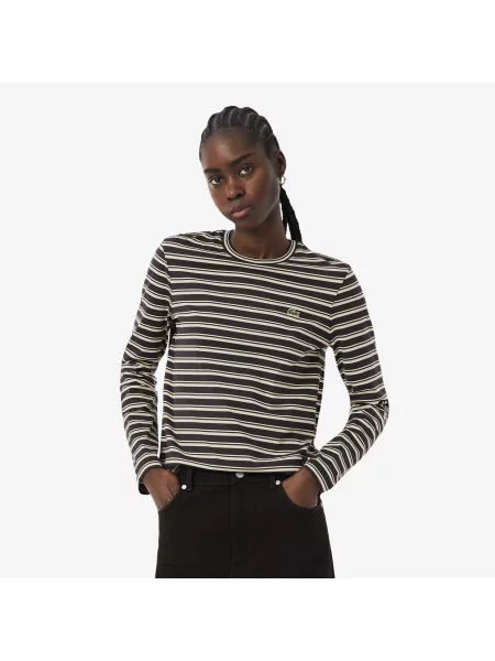 Lacoste T-Shirt Z Dżerseju W Paski Z Długim Rękawem brązowa