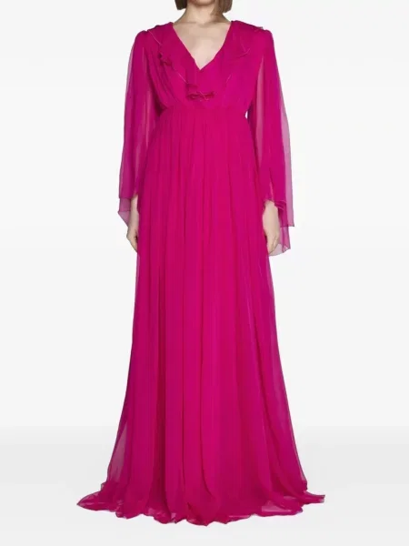 Rochie maxi Gucci de mătase cu volane roz