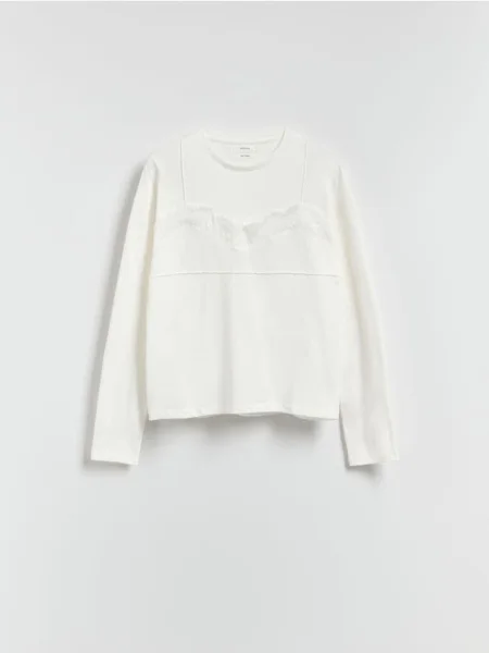 Reserved longsleeve z koronką biały