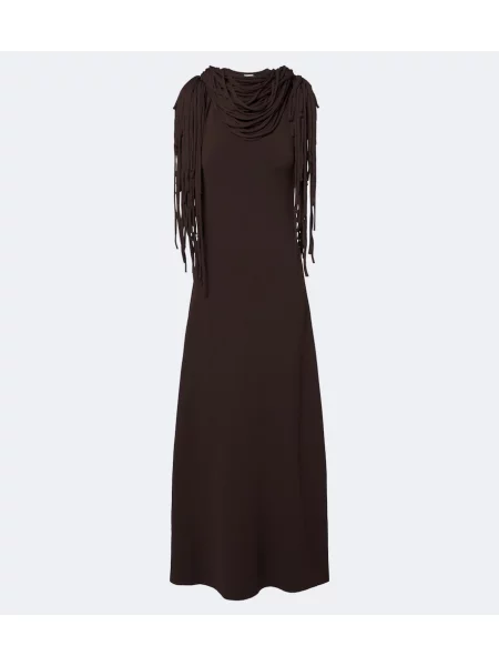 Rochie maxi Altuzarra cu franjuri din jerseu maro