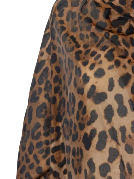 Bluză Pho Firenze cu funde cu model leopard maro