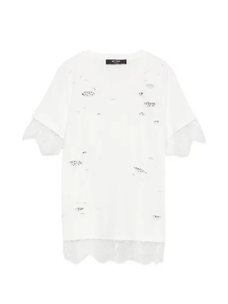 Tricou My Twin zdrențuiți din dantelă alb