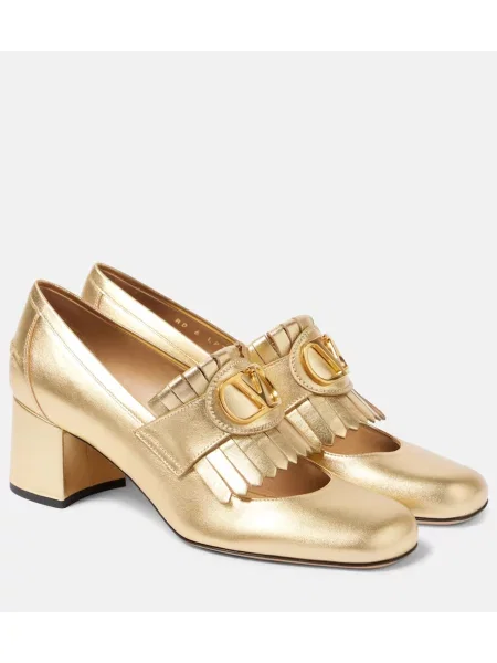 Kožené lodičky Valentino Garavani s třásněmi zlaté