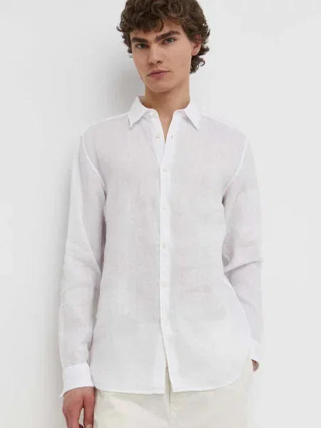 Ленена риза Theory със стандартна кройка с класическа яка бяло