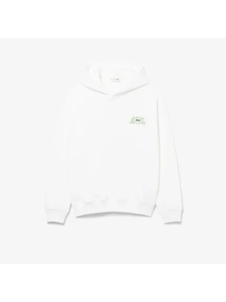 Lacoste Polarowa Bluza Z Kapturem Z Wieloma Nadrukami biały