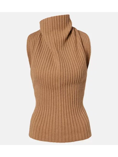 Top Victoria Beckham de lână drapat maro