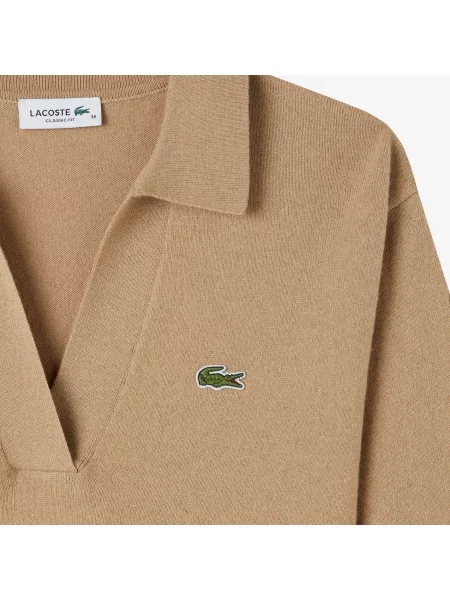 Lacoste Sweter Z Kołnierzykiem Polo O Klasycznym Kroju beżowy