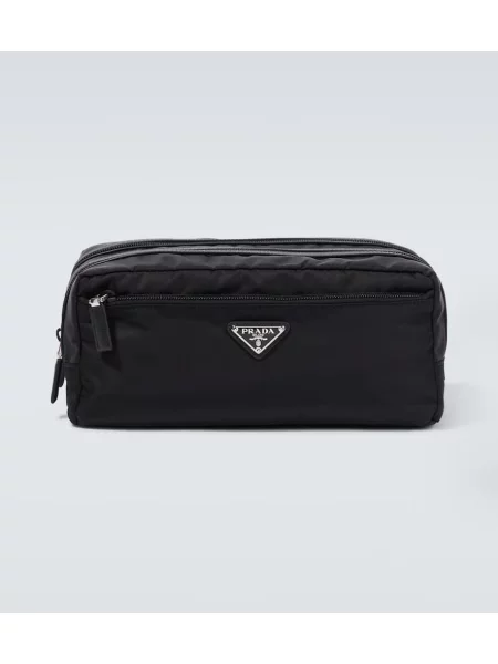 Usnjena potovanje potovalna torba Prada črna