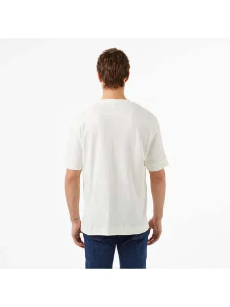 Lacoste T-Shirt Z Okrągłym Dekoltem Z Nadrukiem Loose Fit biały