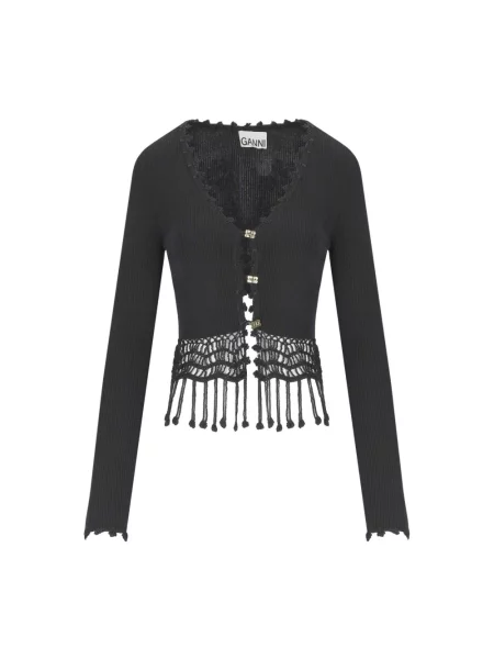 Haftowany krótki kardigan Ganni czarny