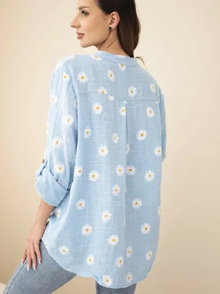 Bluză Kesi Włoski de in cu model floral alb
