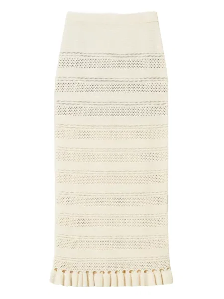 Fustă midi Twinset tricotate cu volane până la genunchi alb