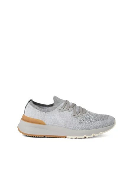 Sneakersy Brunello Cucinelli wiązane z logo szare