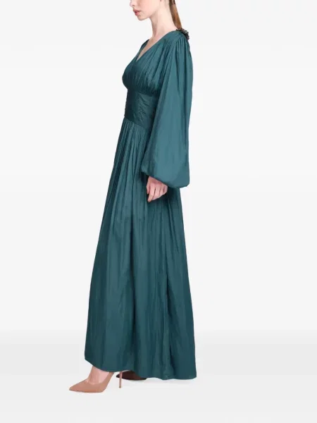 Rochie maxi Baruni cu model floral cu volane verde