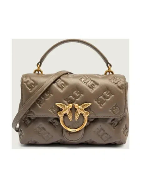 Mini geanta de piele Pinko din piele mini gri