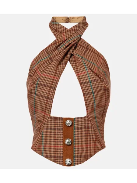 Volneni top Area s karirastim vzorcem povodcem rjava