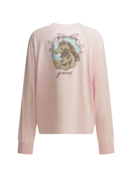 Lung tricou Ganni cu imagine roz