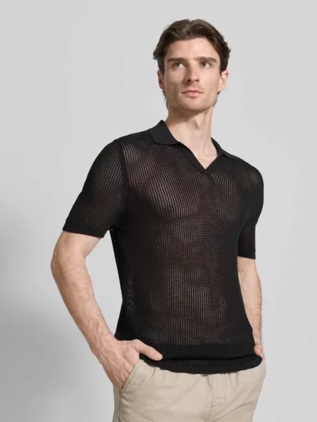 Koszulka polo w kroju slim fit z dekoltem w serek Antony Morato czarne
