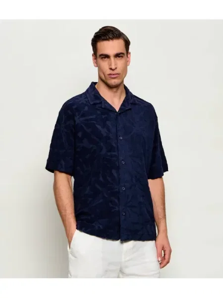 BOSS Tricou polo Flower Bleumarin portocaliu