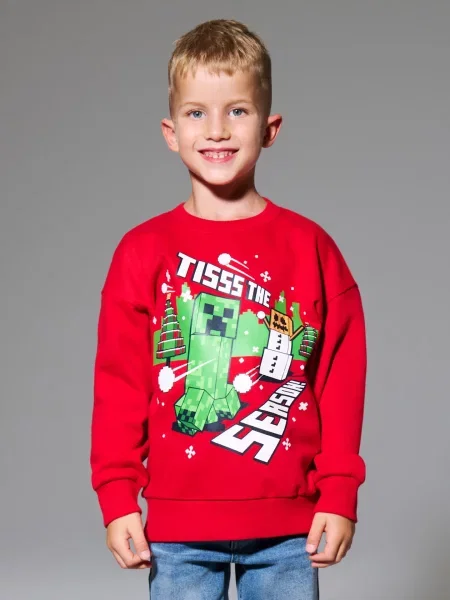 Sinsay Mikina s kulatým výstřihem s vánočním motivem Minecraft červená
