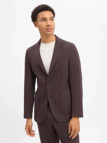 BOSS marynarka z modułowej kolekcji z domieszką lnu Mężczyźni Slim Fit len 25 brązowy