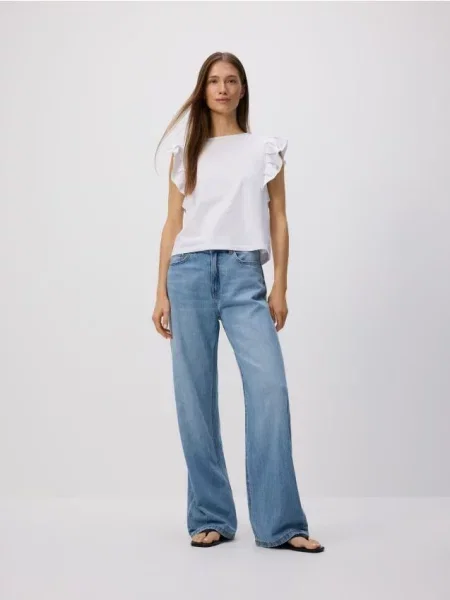 Reserved Джинси широкого крою з домішкою льону синій