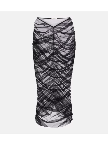 Fustă midi Nensi Dojaka transparente plasă până la genunchi negru