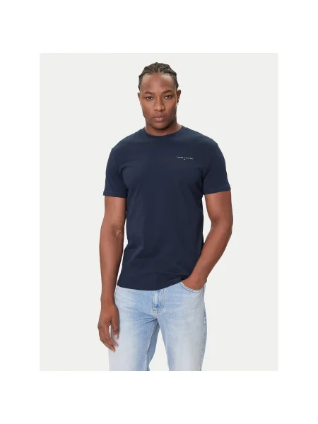 Tommy Jeans Póló Linear Chest Sötétkék