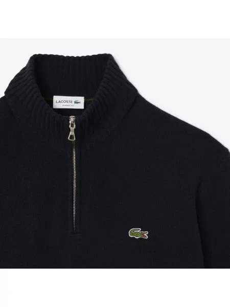 Lacoste Sweter Z Wełny Karbowanej Z Zamkiem Błyskawicznym granatowy