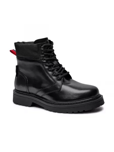 Tommy Jeans Bőr bakancs TJM LACE UP BOOT fekete