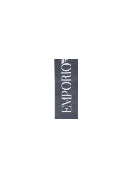 Szal Emporio Armani wełniana z logo niebieska