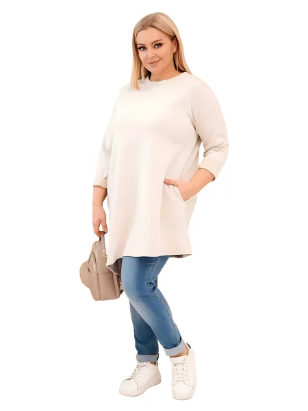Kesi Włoski PLUS SIZE šaty z viskózy s volným střihem a dlouhým rukávem béžová