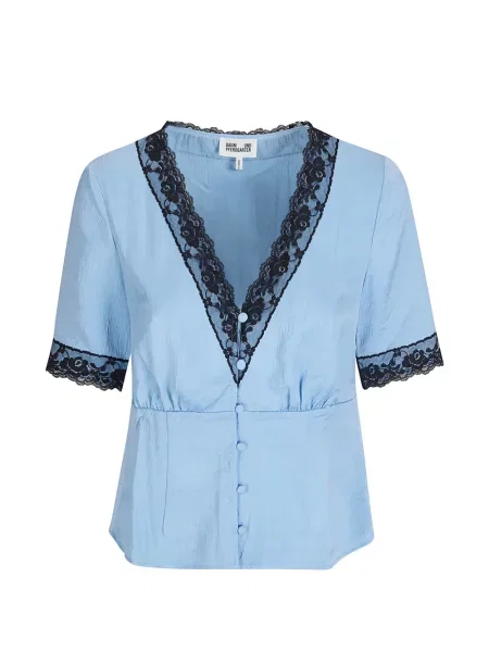 Bluzka Baum Und Pferdgarten z dekoltem w serek niebieska